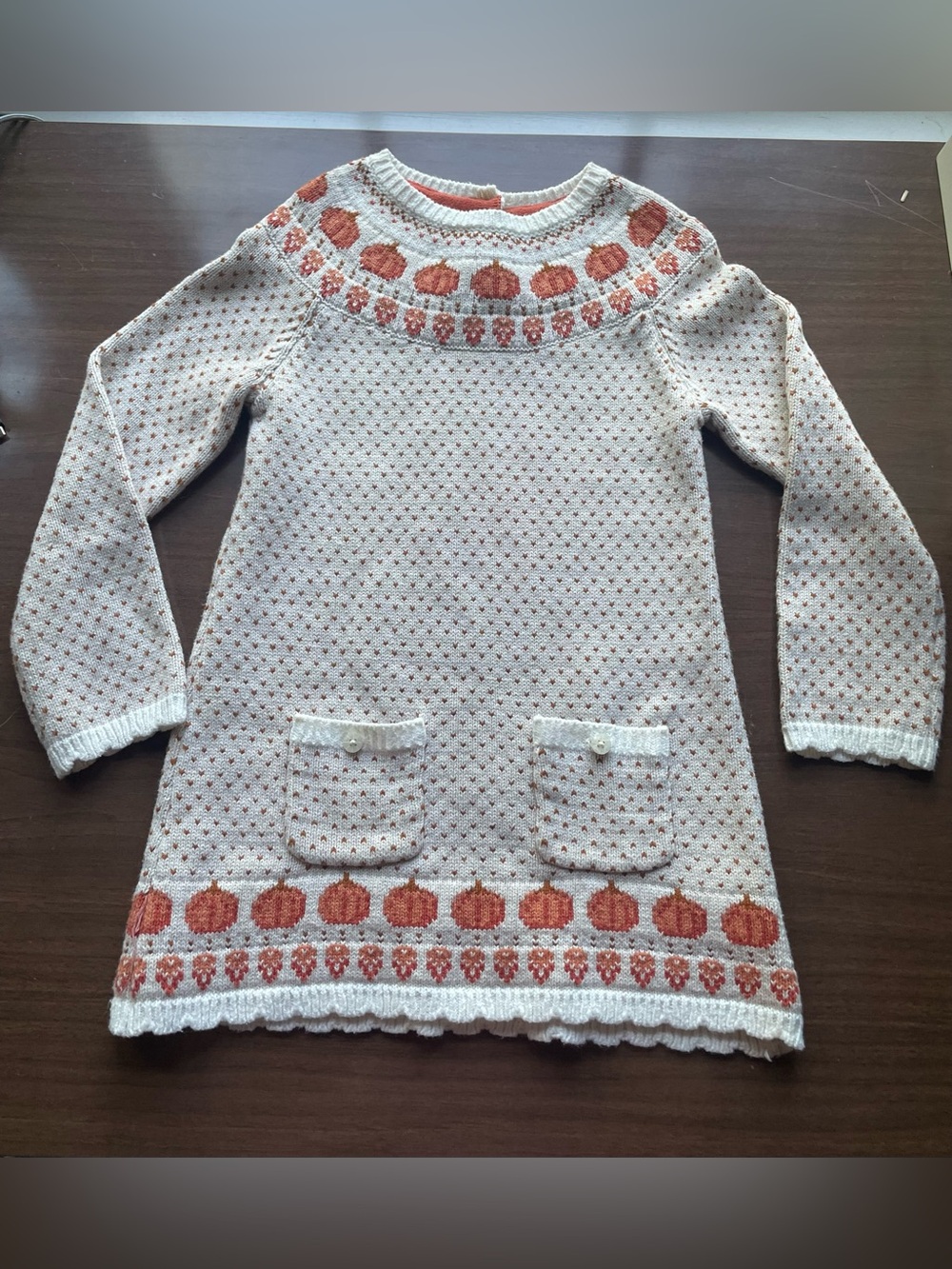 Max Studio Cream Knit Dress with Pumpkin Accents